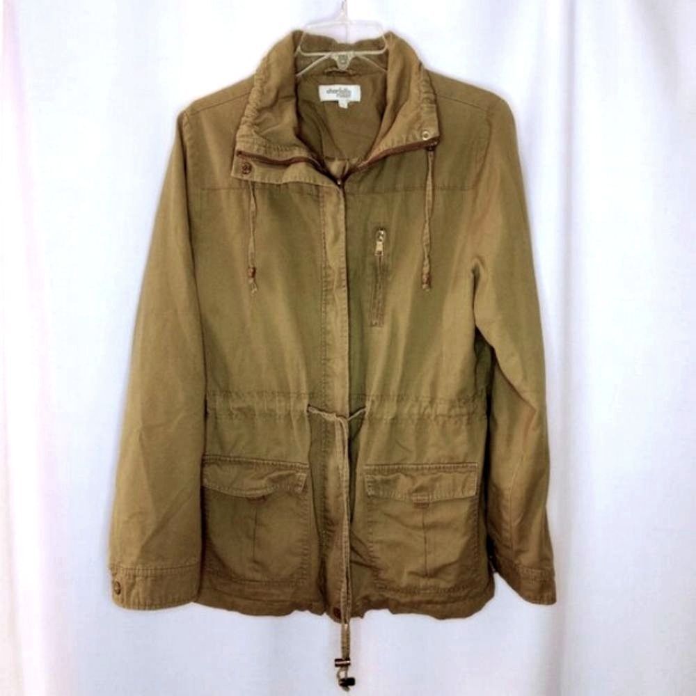 Charlotte Russe Utility Jacket Khaki Multi Pockets Lined Coat Womens Large
